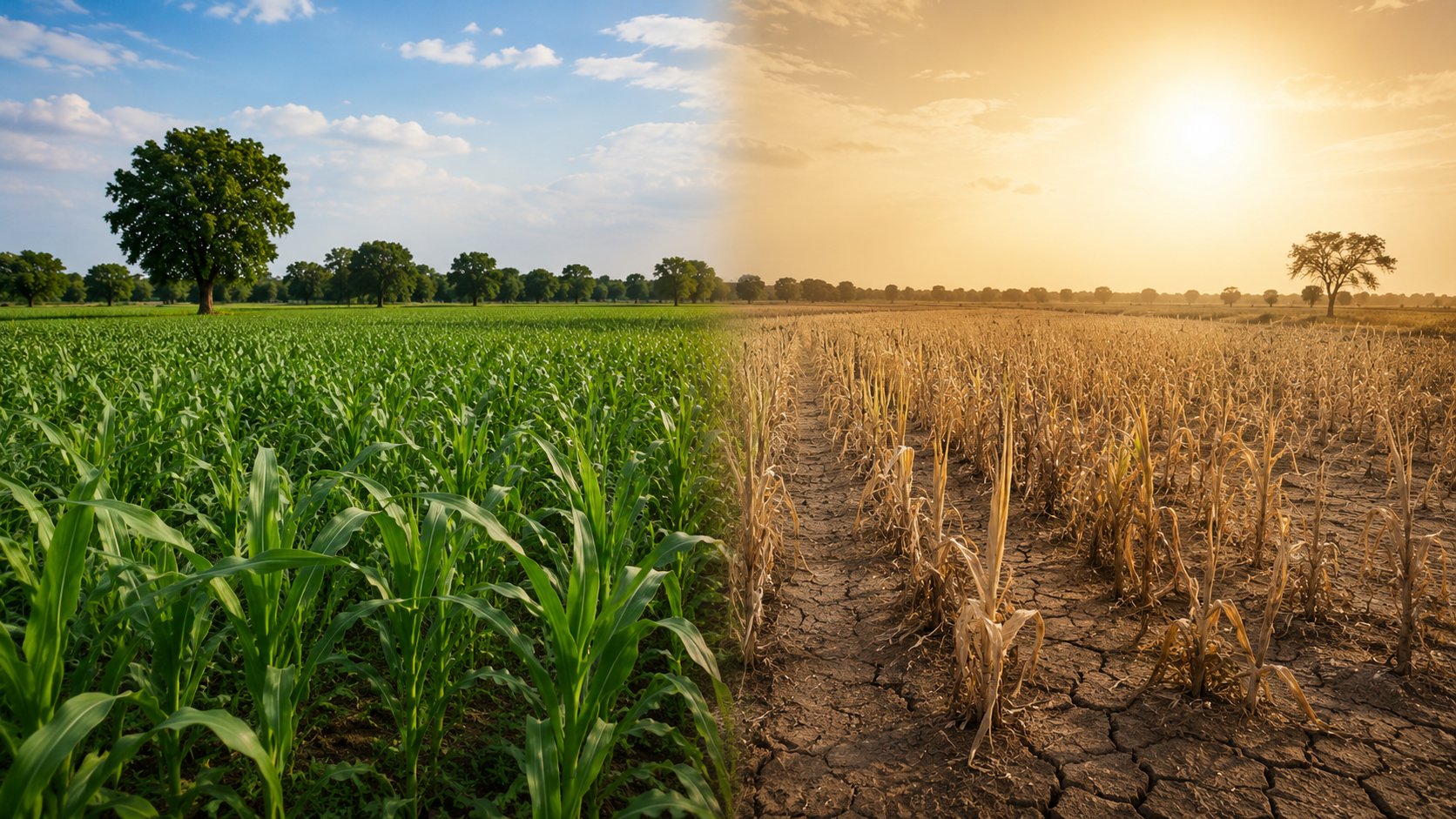Climate impact — healthy field vs drought-stressed field